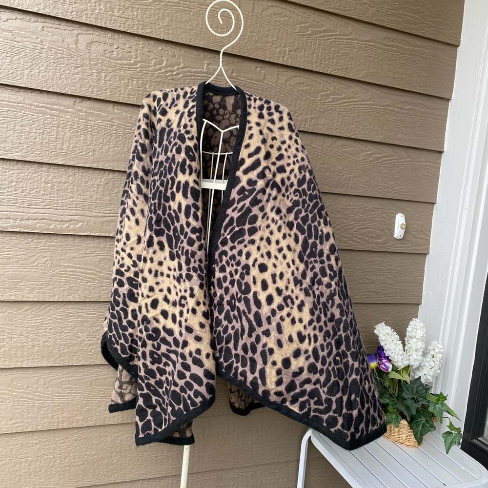 Leopard Print Wrap Poncho Cape One Size - image 6